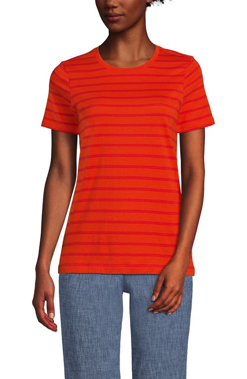 Lands' End Relaxed Supima Cotton Crew Neck T-shirt In Rich Persimmon Dual Stripe