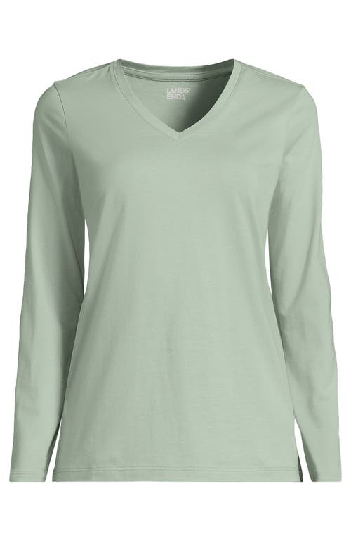 Shop Lands' End Relaxed Supima Cotton Long Sleeve V-neck T-shirt In Washed Sage