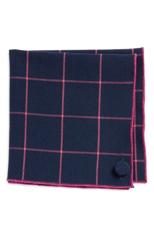 CLIFTON WILSON Windowpane Check Cotton Pocket Square in Navy