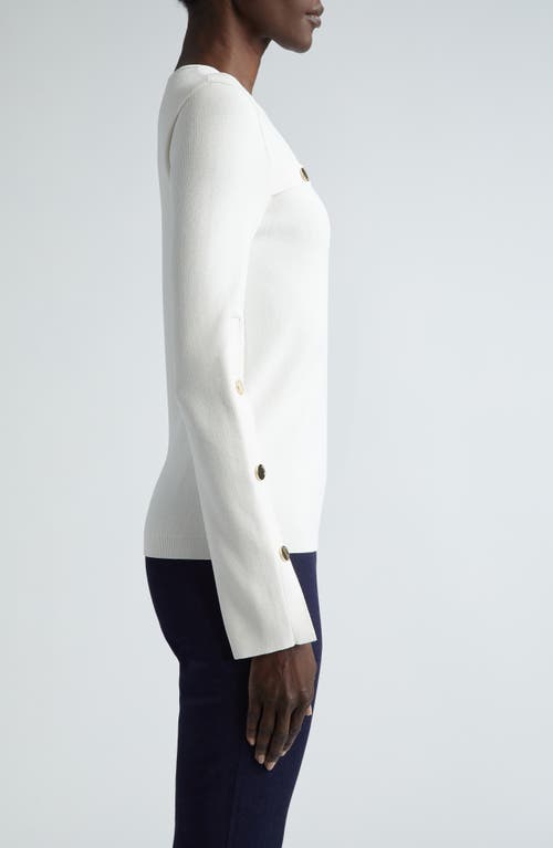 St John St. John Collection Medallion Trim Crewneck Sweater In Optic White