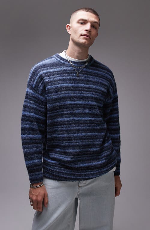 Topman Relaxed Fit Fluffy Stripe Sweater In Mid Blue