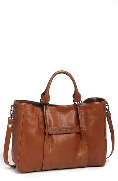 Longchamp '3d - Medium' Leather Tote - Brown In Khaki