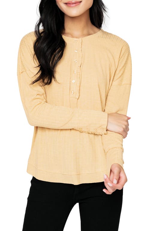 Gibsonlook Ruffle Trim Pointelle High-low Henley In Yellow