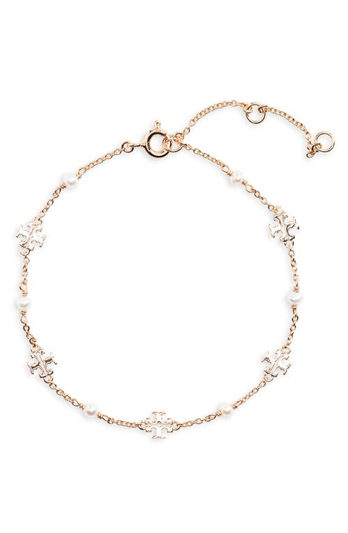 Shop Tory Burch Kira Cultured Pearl Chain Bracelet In Tory Gold/pearl