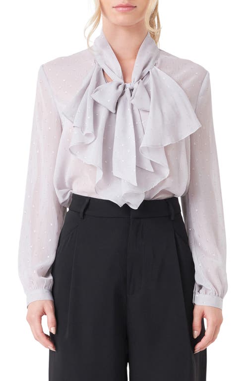 Endless Rose Tie Neck Clip Dot Chiffon Top Silver at Nordstrom,