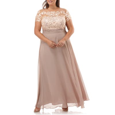 Plus Size Js Collections Floral Embroidered Chiffon Gown