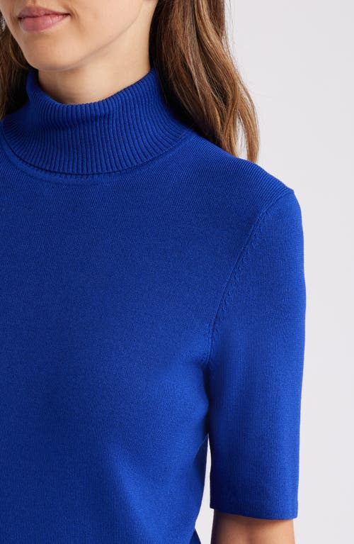 Shop Anne Klein Short Sleeve Turtleneck Sweater In Vibrant Cobalt
