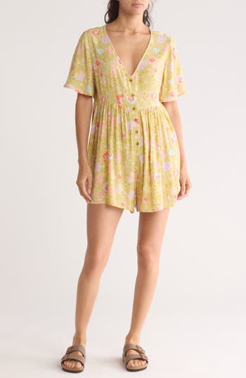 Billabong Spring Daze Babydoll Romper In Green Envy