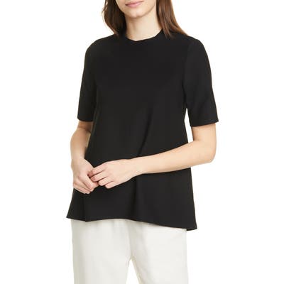 Eileen Fisher Mock Neck Short Sleeve Top, Black