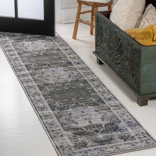 Jonathan Y Alanya Ornate Medallion Machine-washable Area Rug In Dark Green/gray