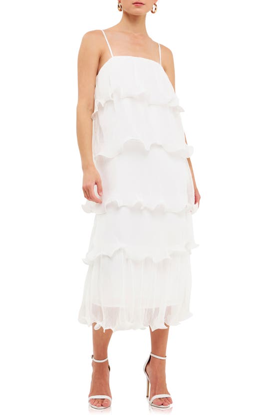Shop Endless Rose Ruffle Tiered Midi Dress In White