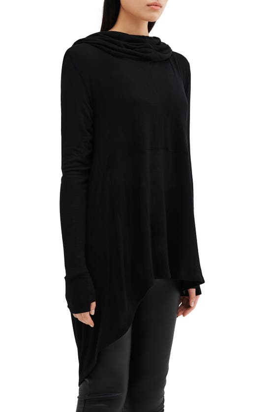 Marcella Oslo Semisheer Long Sleeve High-low Jersey Tunic In Black