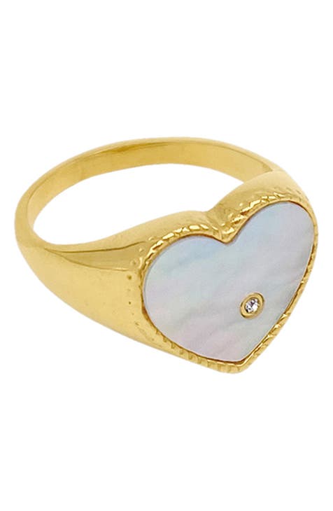 White Mother of Pearl Heart Ring