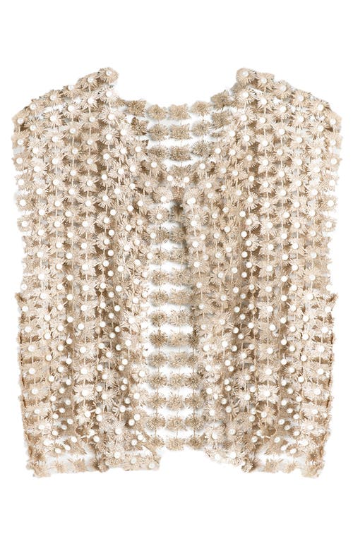 Shop Saachi Pearly Beaded Floral Lace Top In Gold