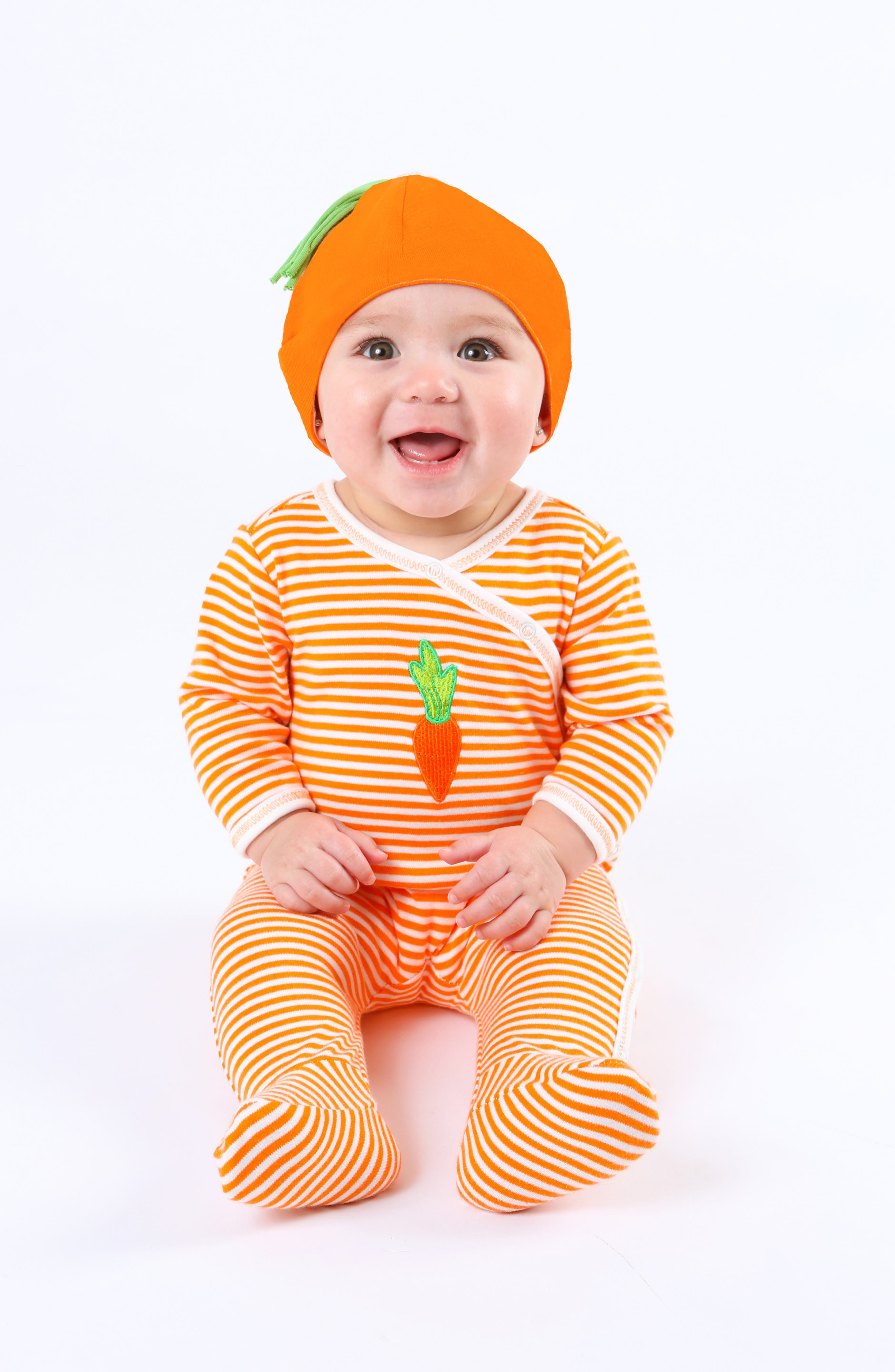 Nordstrom Baby Accessories Headwear Hats Carrot Stripe Organic Egyptian Cotton Footie & Hat Set in Orange at Nordstrom 