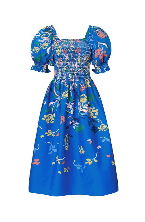 JESSIE ZHAO NEW YORK JESSIE ZHAO NEW YORK NIGHT FLOWER SMOCKED COTTON SILK MIDI DRESS