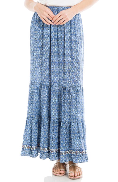 Shop Max Studio Tiered Maxi Skirt In Cream/blue Print