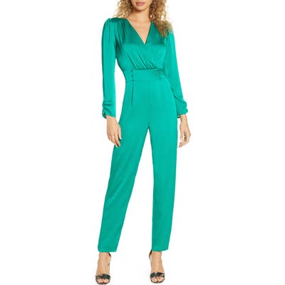 Ali & Jay No Goodbyes Long Sleeve Satin Jumpsuit, Green