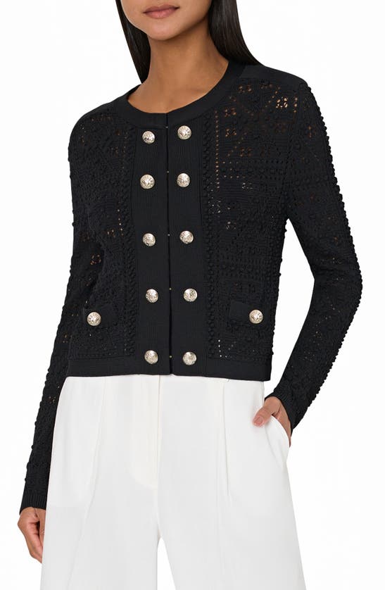 Shop Milly Bubble Pointelle Stitch Jacket In Black