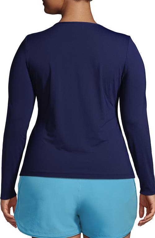 Shop Lands' End Plus Size Crew Neck Long Sleeve Rash Guard Upf 50 Sun Protection Swim Tee In Deep Sea Navy