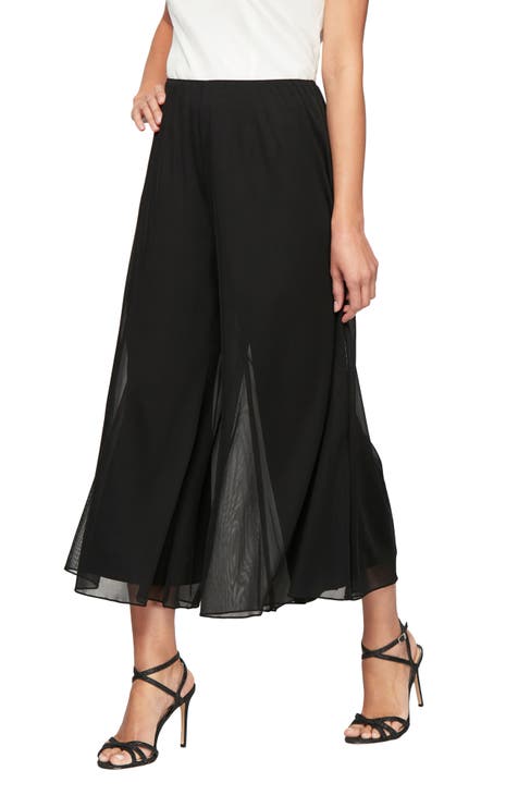 zsangbee Women's Wide Leg Palazzo Pants Chiffon Flowy Loose Party Wedding  Dressy Casual Trousers Black at  Women's Clothing store