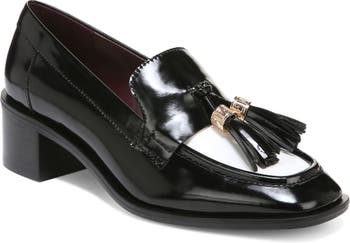 Black White Tassels Glossy Patent Leather Loafers Flats Dress Shoes