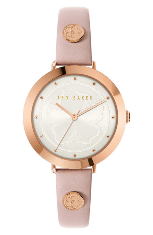 Shop Ted Baker London Ammy Magnolia 3h Leather Strap Watch, 34mm In Rose Gold/silver/pink