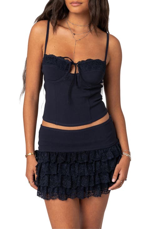 Ruffled Tulle Corset Top - Black - Tanktops & Camisoles - & Other