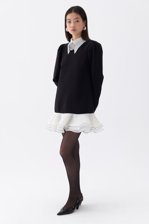 Shop Nocturne Flower Brooch Detail Mini Dress In Black