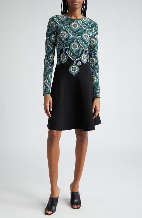 Etro Paisley Jacquard Long Sleeve Sweater Dress Green Print S9000 at Nordstrom, Us