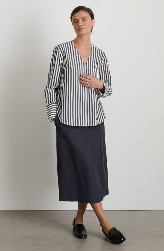 Shop Alex Mill Crosby Stripe V-neck Button-up Shirt In Charcoal/ White