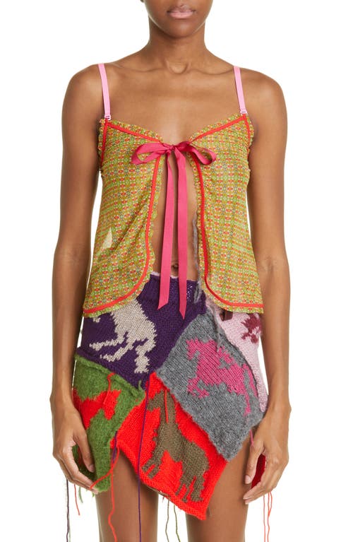 CAFE FORGOT x Louise Lyngh Bjerregaard Folklore Geo Print Open Front Camisole in Green And Pink