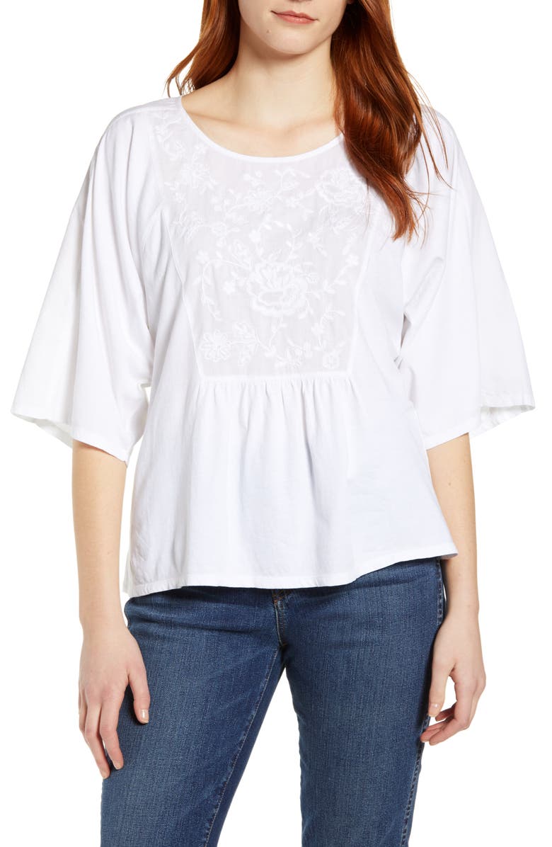 Caslon® Embroidered Bib Top (Regular, Petite & Plus Size) | Nordstrom