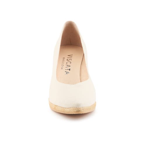 Viscata Roses Canvas V Cut Espadrille Wedges In Beige