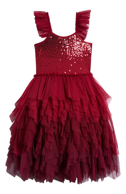 Ava & Yelly Kids' Sequin Tiered Ombré Tulle Party Dress in Burgundy Red 