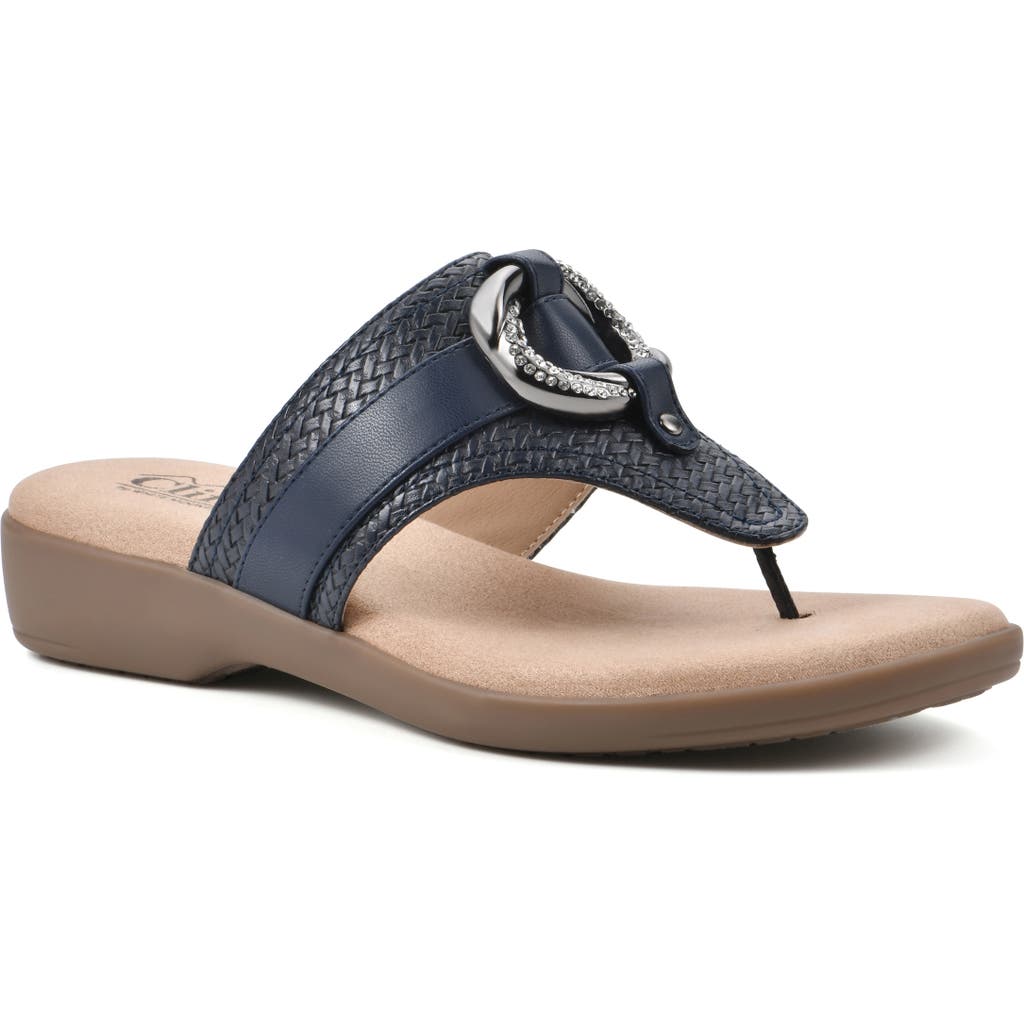 Cliffs By White Mountain Benedict Wedge Thong Sandal In Navy/woven