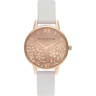 Olivia Burton Bejewelled Lace Leather Strap Watch, 30Mm
