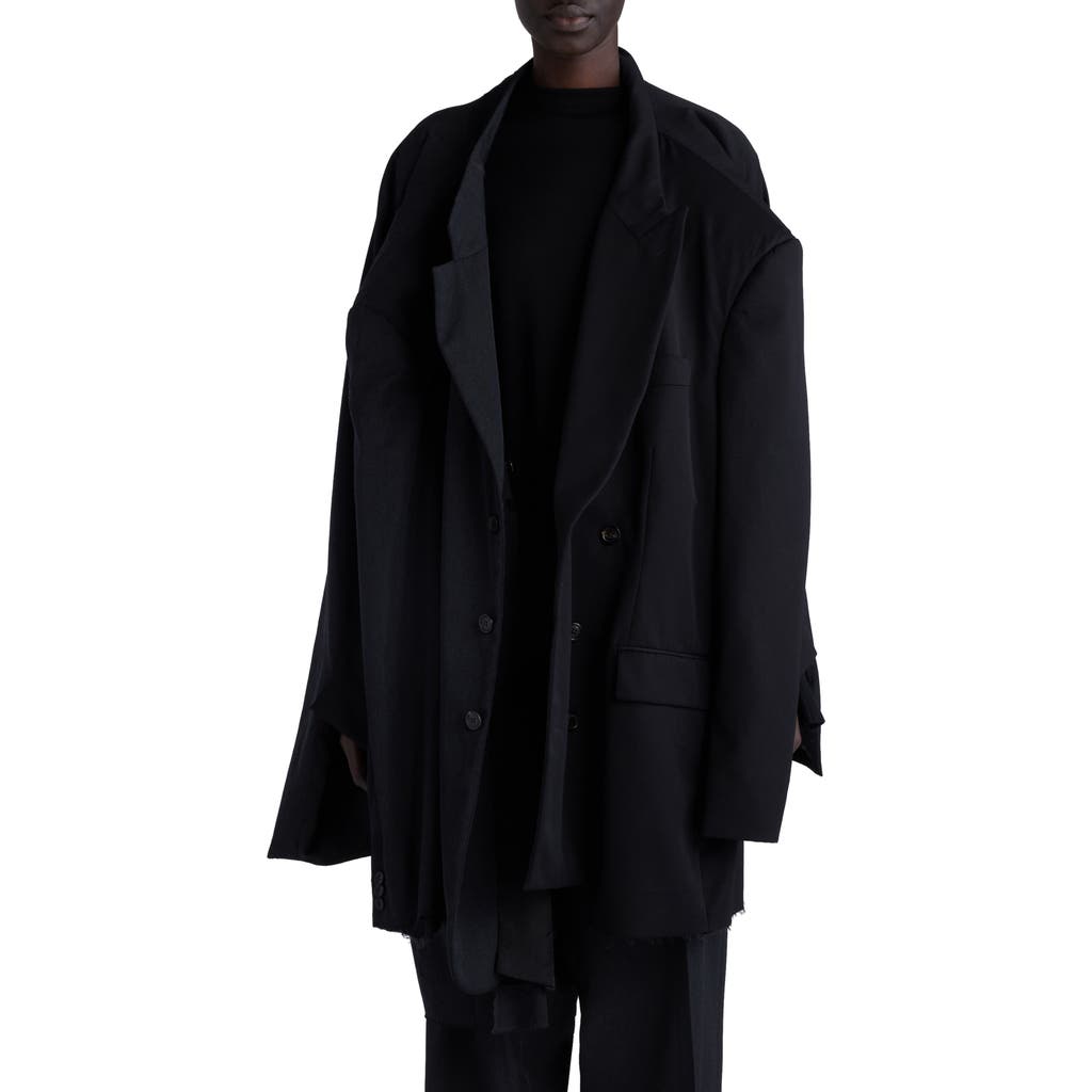 Balenciaga Double Sleeve Oversize Virgin Wool Blazer In Black