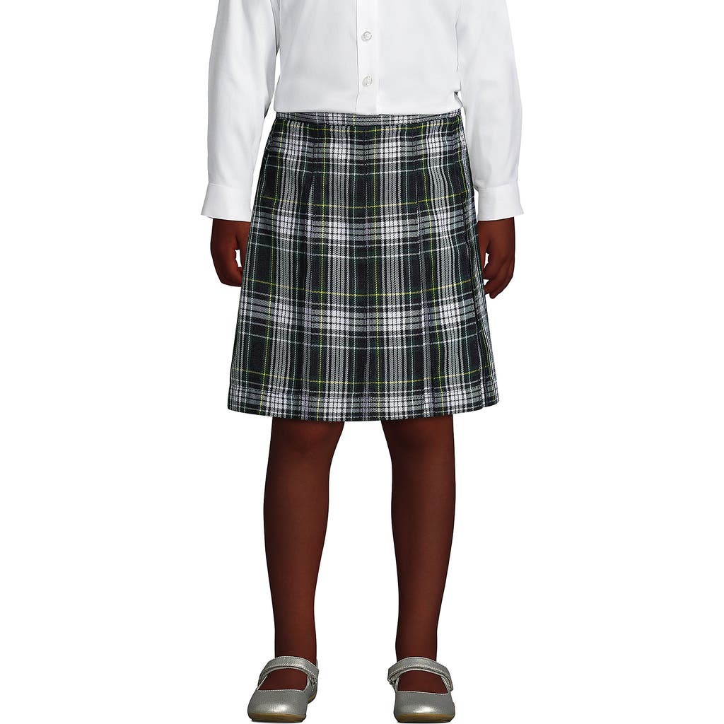 Shop Lands' End School Uniform Girls Plaid Box Pleat Skirt Top Of The Knee In White/evergreen Plaid