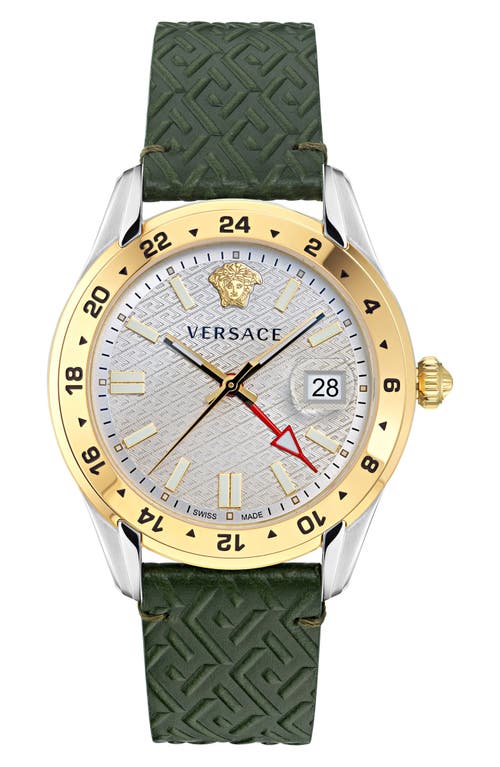 Versace Greca Time Leather Strap Watch, 41mm in Two Tone at Nordstrom