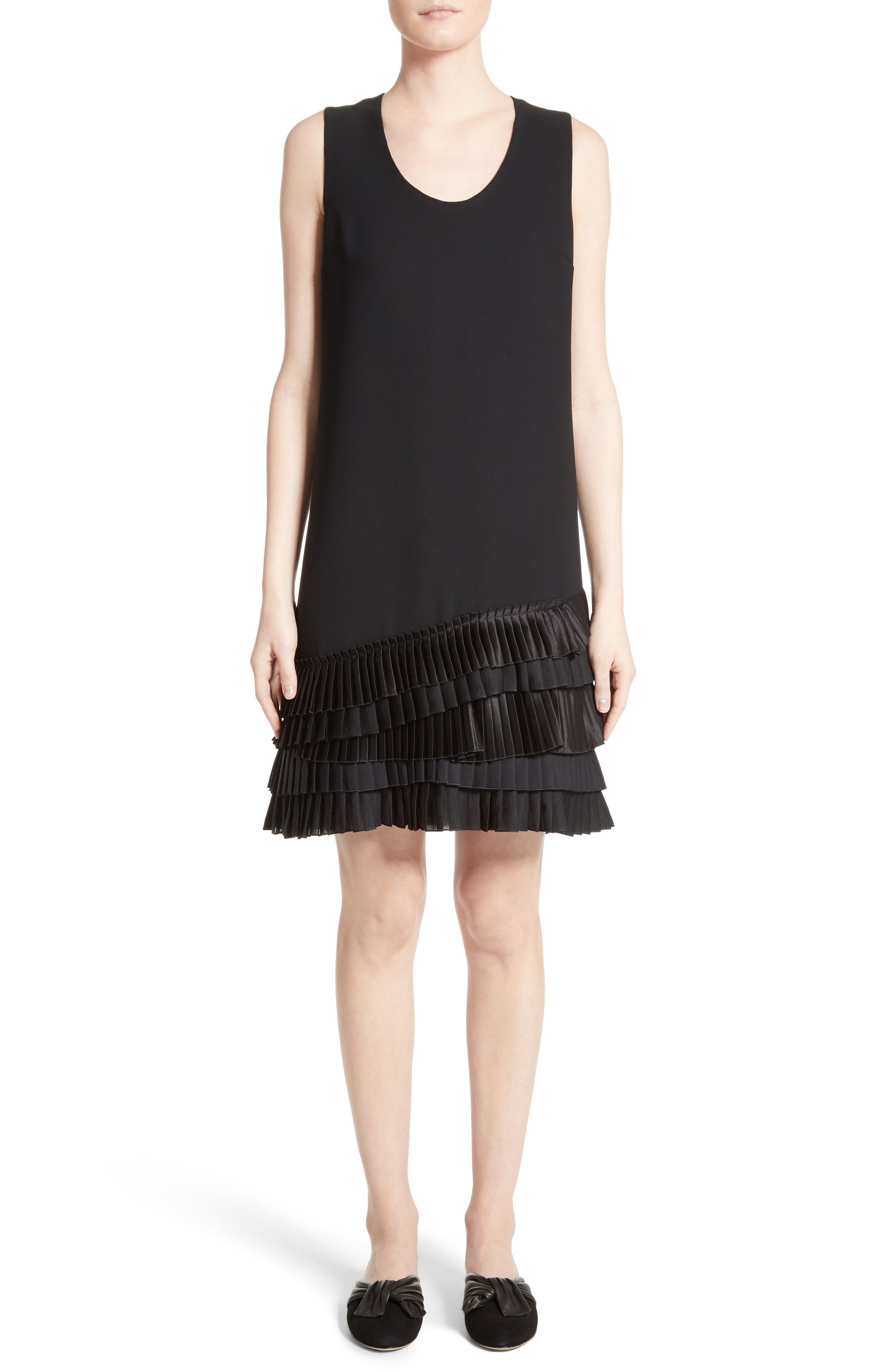 pleated hem shift dress