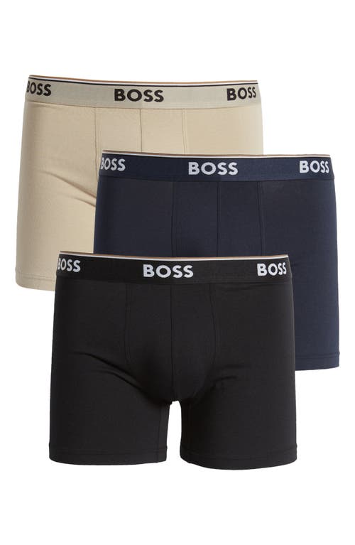 Hugo Boss Boss Assorted 3-pack Power Stretch Cotton Boxer Briefs In Black/navy/beige