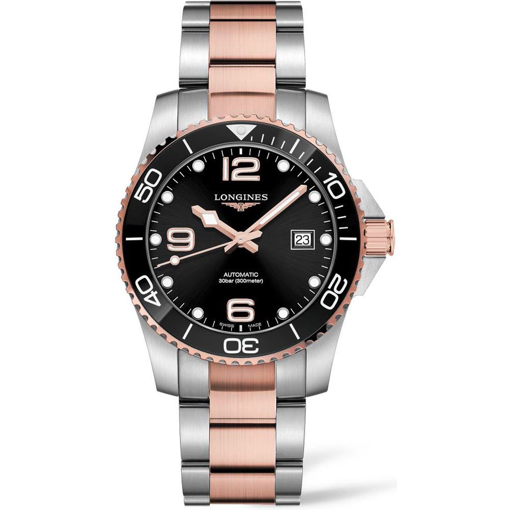 Longines Hydroconquest Automatic Bracelet Watch, 41mm In Black/rose Gold