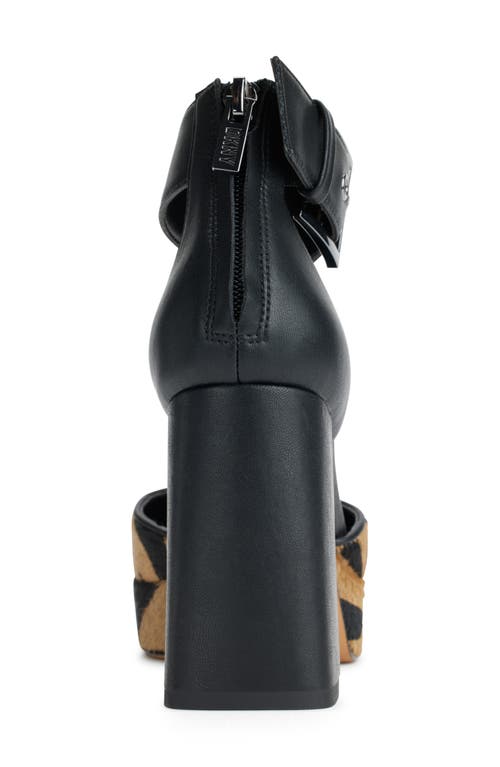 Dkny Barracf Womens Animal Print Calf Hair Ankle Strap In Black/latte