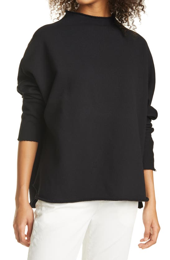 Frank Eileen Long Sleeve Funnel Neck Capelet Sweatshirt In Black Modesens