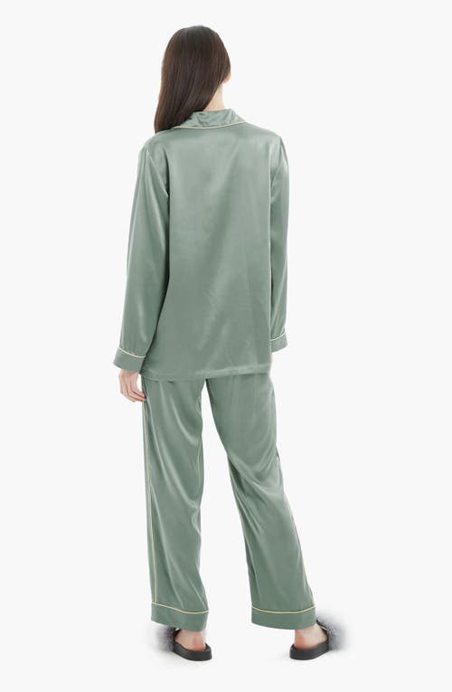 Shop Lilysilk Gold Piping Silk Pajamas Set In Avocado Green