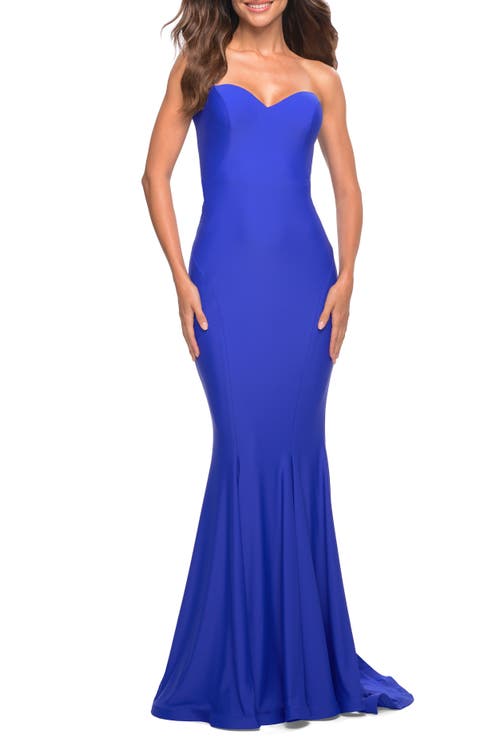 Shop La Femme Chic Jersey Gown With Sweetheart Neckline In Royal Blue