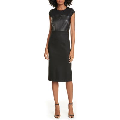 Judith & Charles Heathrow Leather Detail Pencil Dress, Black