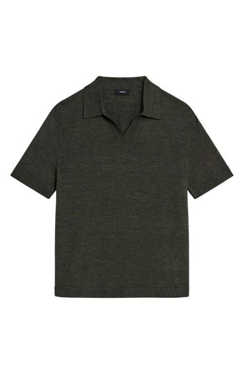 Shop Theory Brenan Linen Blend Polo In Dark Olive - F5j