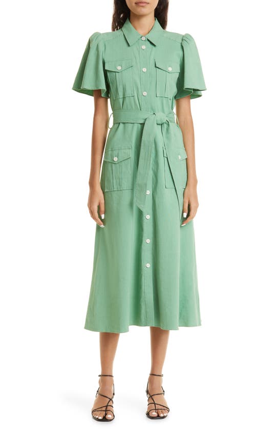Derek Lam 10 Crosby Judy Midi Utility Shirtdress In Sage